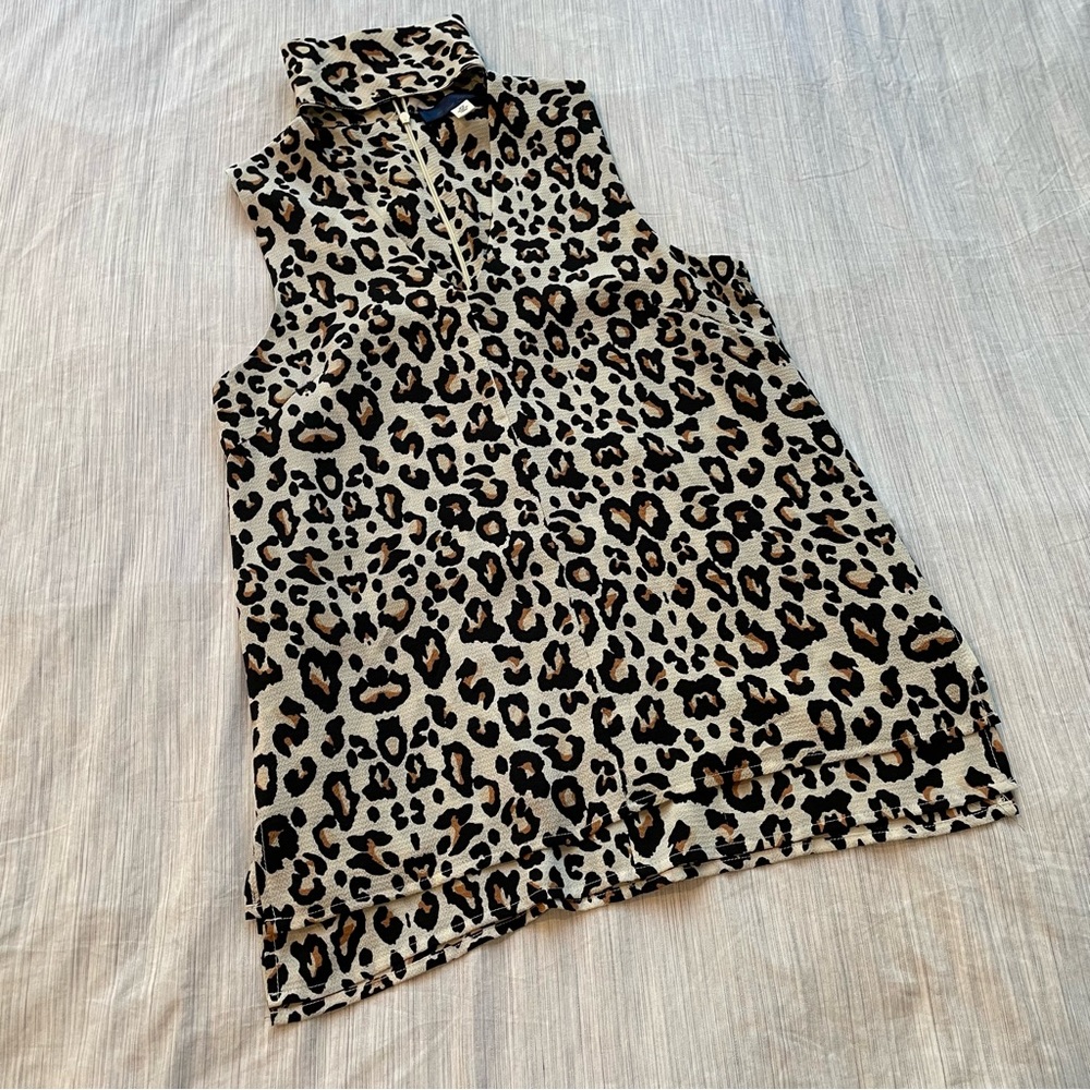 Blue Rain Cheetah Print Choker Cutout V Neck Top